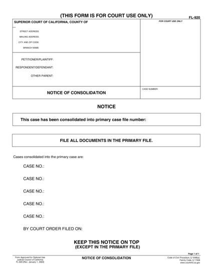 View FL-920 Notice of Consolidation form