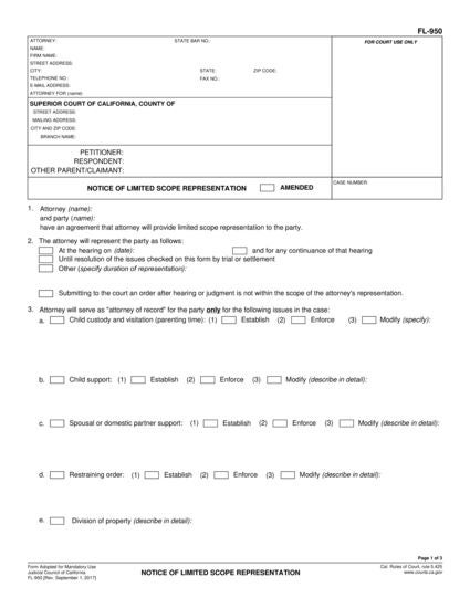 View FL-950 Notice of Limited Scope Representation form