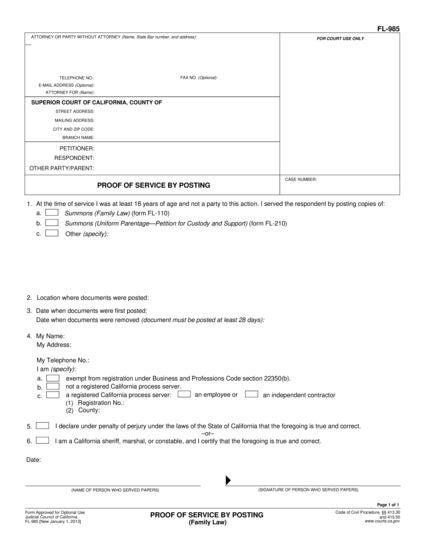View FL-985 Proof of Service by Posting form