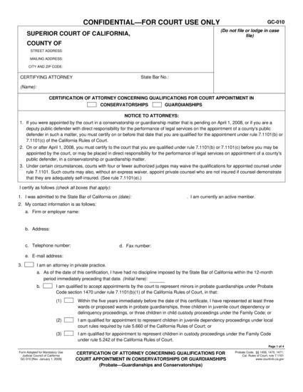 View GC-010 Certification of Attorney Qualifications form