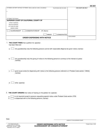 View GC-021 Order Dispensing with Notice form