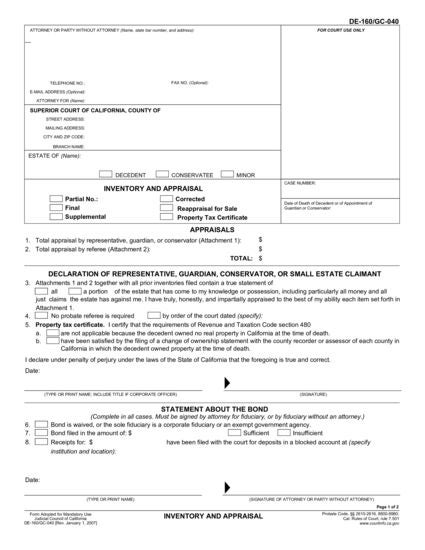 View GC-040 Inventory and Appraisal form