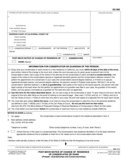 View GC-080 Change of Residence Notice form