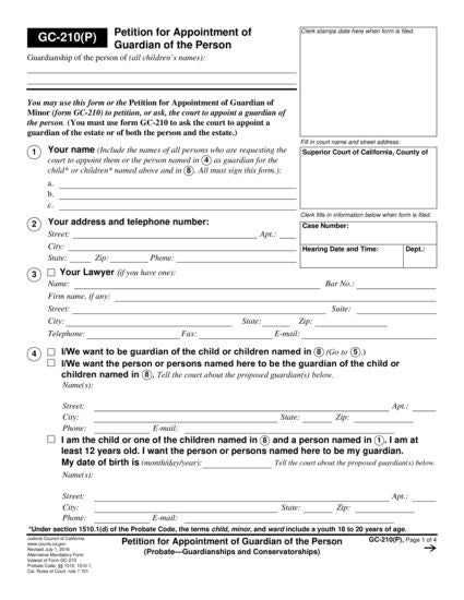 View GC-210(P) Petition for Appointment of Guardian of the Person form