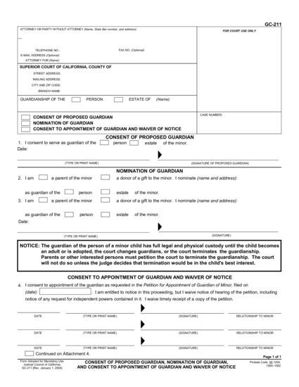 View GC-211 Consent of Proposed Guardian, Nomination of Guardian, and Consent to Appointment of Guardian and Waiver of Notice form