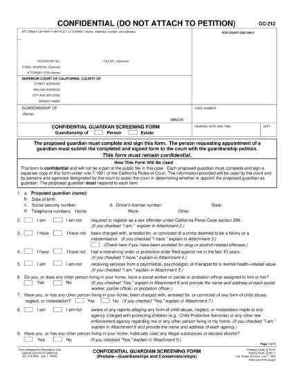 View GC-212 Confidential Guardian Screening Form form