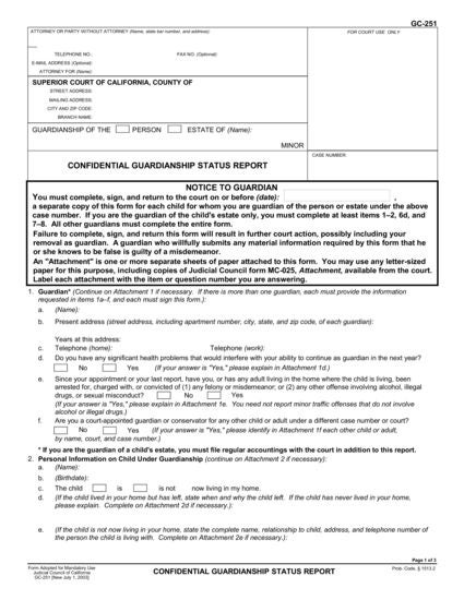 View GC-251 Confidential Guardianship Status Report form