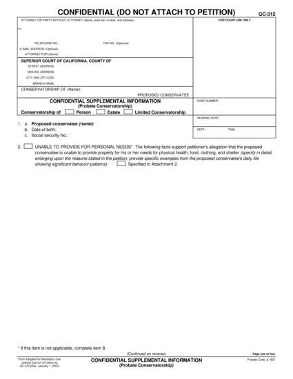 View GC-312 Confidential Supplemental Information form
