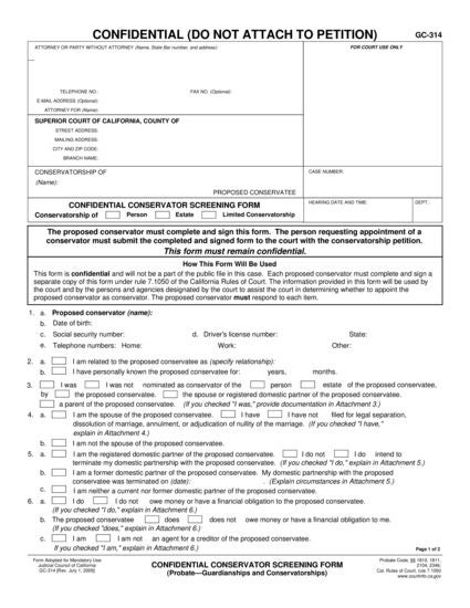 View GC-314 Confidential Conservator Screening Form form
