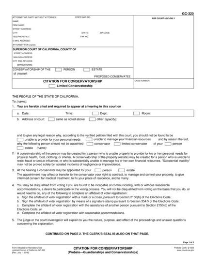 View GC-320 Citation for Conservatorship form