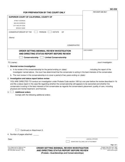 View GC-332 Order Setting Biennial Review Investigation and Directing Status Report Before Review form