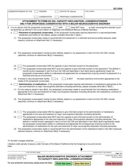 View GC-335A Dementia Attachment to Capacity Declaration—Conservatorship form