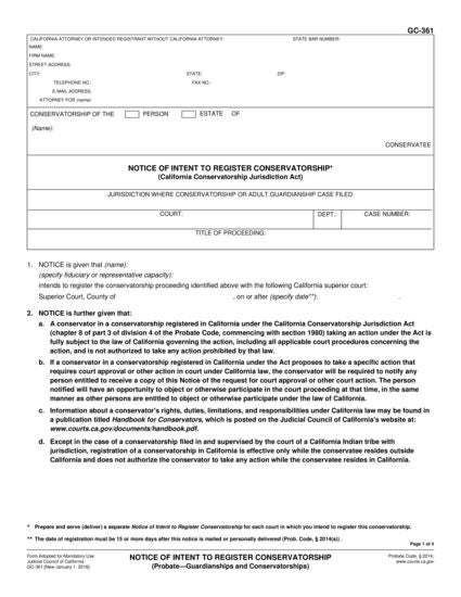 View GC-361 Notice of Intent to Register Conservatorship form