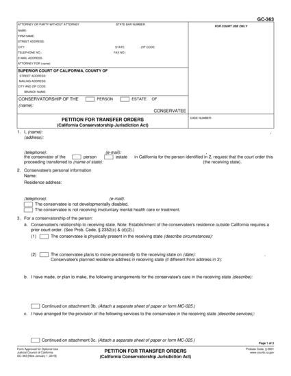View GC-363 Petition for Transfer Orders (California Conservatorship Jurisdiction Act) form