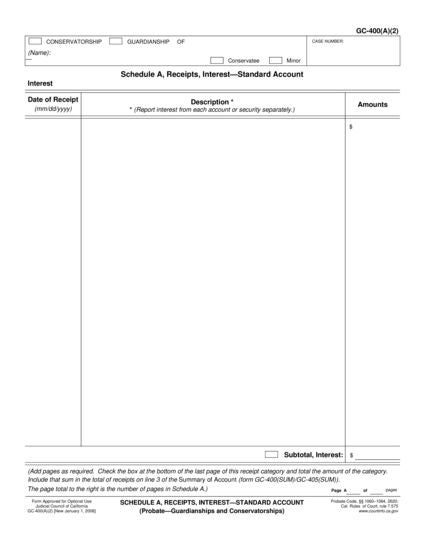 View GC-400(A)(2) Schedule A, Receipts, Interest—Standard Account form