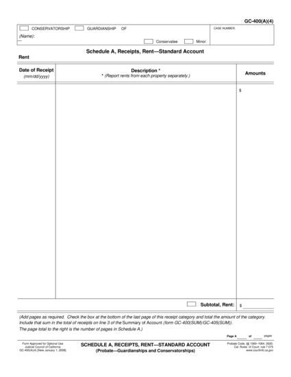 View GC-400(A)(4) Schedule A, Receipts, Rent—Standard Account form