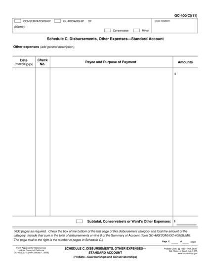 View GC-400(C)(11) Schedule C, Disbursements, Other Expenses—Standard Account form