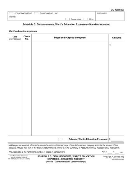 View GC-400(C)(3) Schedule C, Disbursements, Ward's Education Expenses—Standard Account form