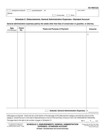 View GC-400(C)(5) Schedule C, Disbursements, General Administration Expenses—Standard Account form
