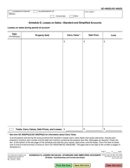 View GC-400(D) Schedule D, Losses on Sales—Standard and Simplified Accounts form