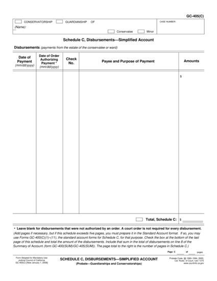 View GC-405(C) Schedule C, Disbursements—Simplified Account form