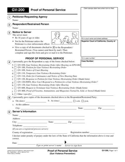 View GV-200 Proof of Personal Service form