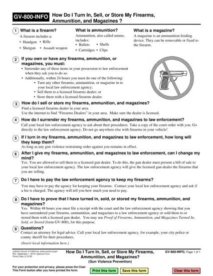 View GV-800-INFO How Do I Turn In, Sell, or Store My Firearms, Firearm Parts, Ammunition, and Magazines? form