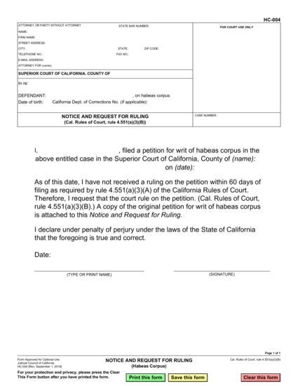 View HC-004 Notice and Request for Ruling form