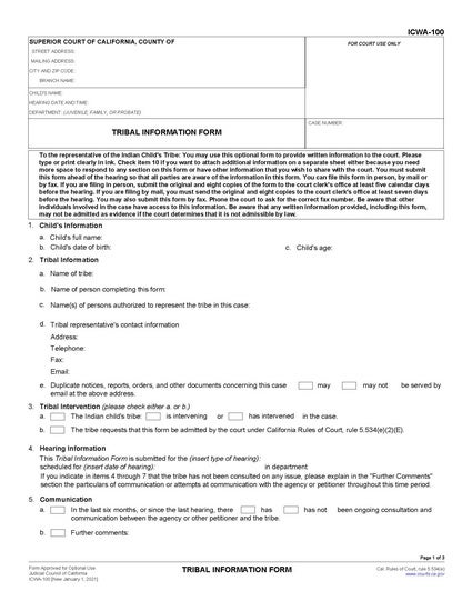 View ICWA-100 Tribal Information Form form