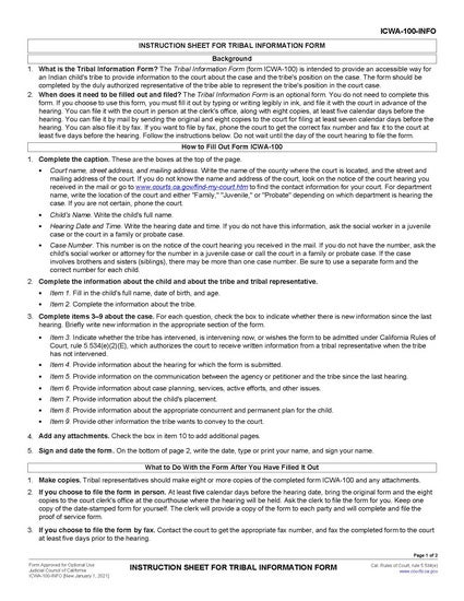 View ICWA-100-INFO Instructions Sheet for Tribal Information Form form