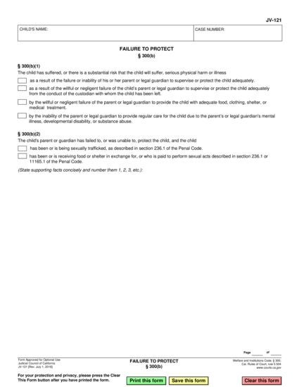 View JV-121 Failure To Protect (§ 300 (b)) form