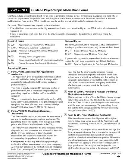 View JV-217-INFO Guide to Psychotropic Medication Forms form