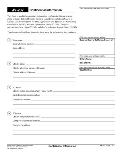 View JV-287 Confidential Information form