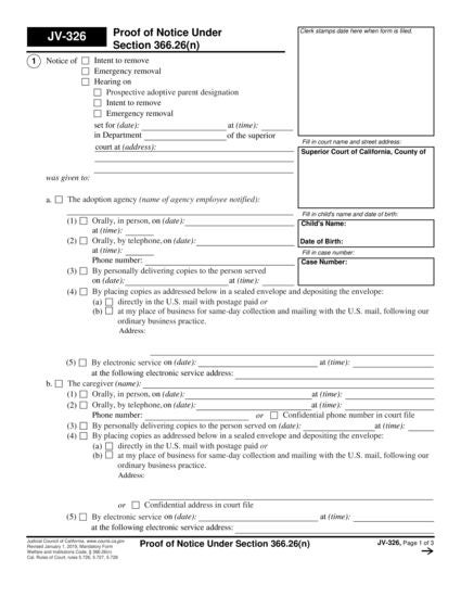 View JV-326 Proof of Notice form