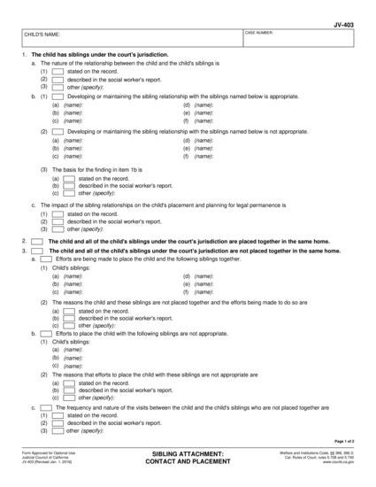 View JV-403 Sibling Attachment: Contact and Placement form