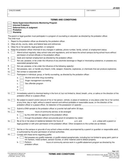View JV-624 Terms and Conditions form