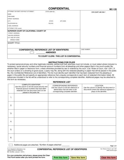 View MC-120 Confidential Reference List of Identifiers form