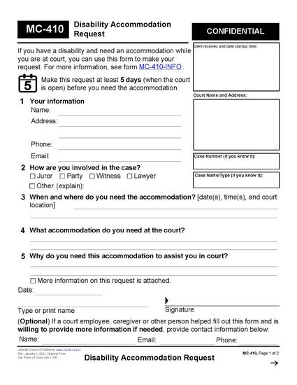 View MC-410 Disability Accommodation Request form