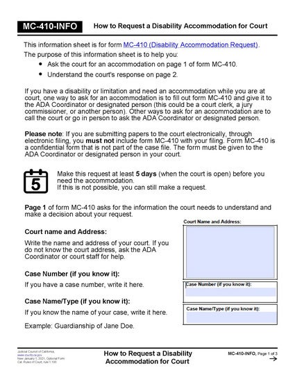 View MC-410-INFO How to Request a Disability Accommodation for Court form