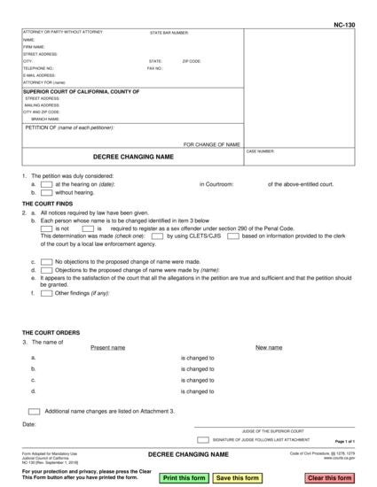 View NC-130 Decree Changing Name form
