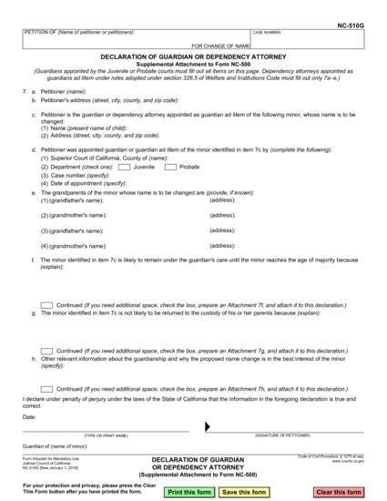 View NC-510G Declaration of Guardian or Juvenile Attorney (Attachment to form NC-500) form