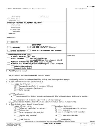 View PLD-C-001 COMPLAINT—Contract form
