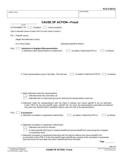View PLD-C-001(3) Cause of Action—Fraud form