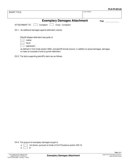 View PLD-PI-001(6) Exemplary Damages Attachment form