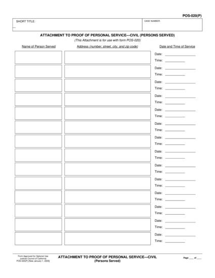 View POS-020(P) Attachment to Proof of Personal Service—Civil (Persons Served) form