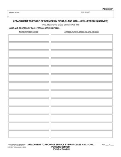 View POS-030(P) Attachment to Proof of Service by First-Class Mail—Civil (Persons Served) form