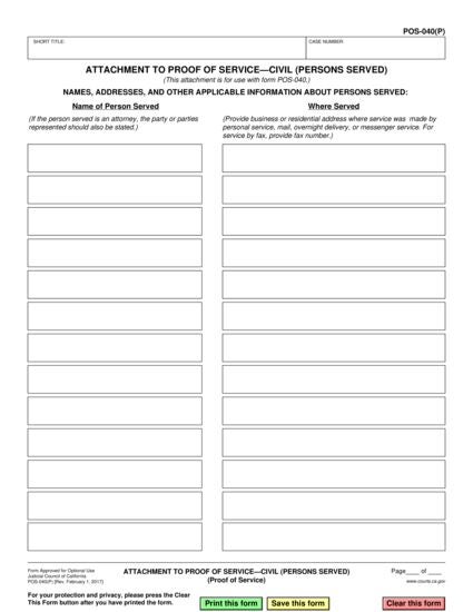View POS-040(P) Attachment to Proof of Service—Civil (Persons Served) form