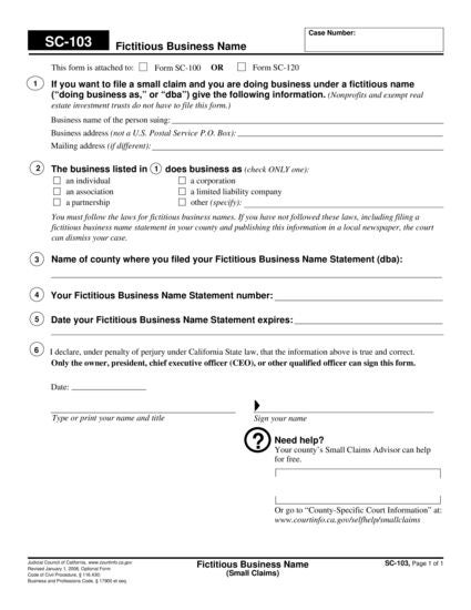 View SC-103 Fictitious Business Name (Small Claims) form