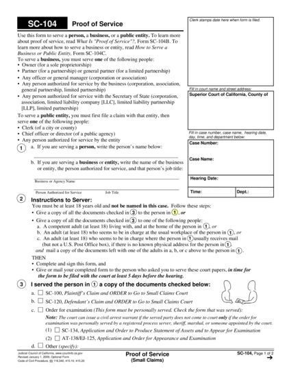 View SC-104 Proof of Service (Small Claims) form