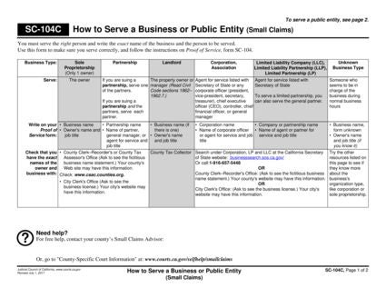 View SC-104C How to Serve a Business or Public Entity (Small Claims) form